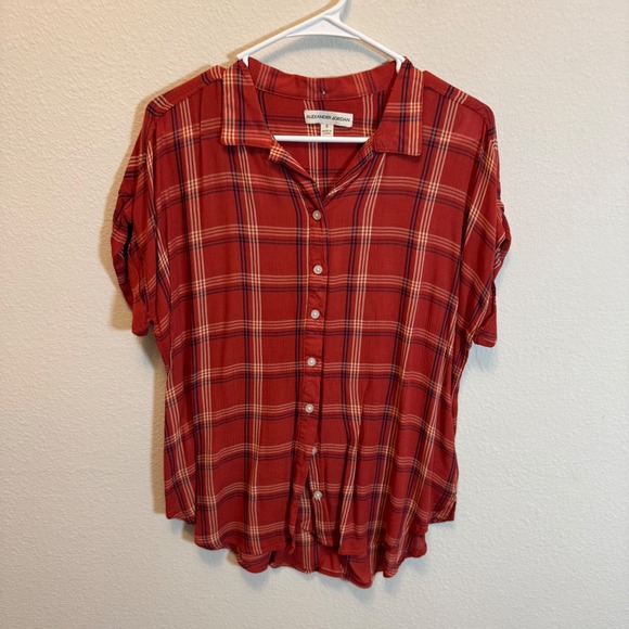 Alexander Jordan Tops - Alexander Jordan Womens Plaid Button Down Top Blouse Shirt‎ Short Sleeve